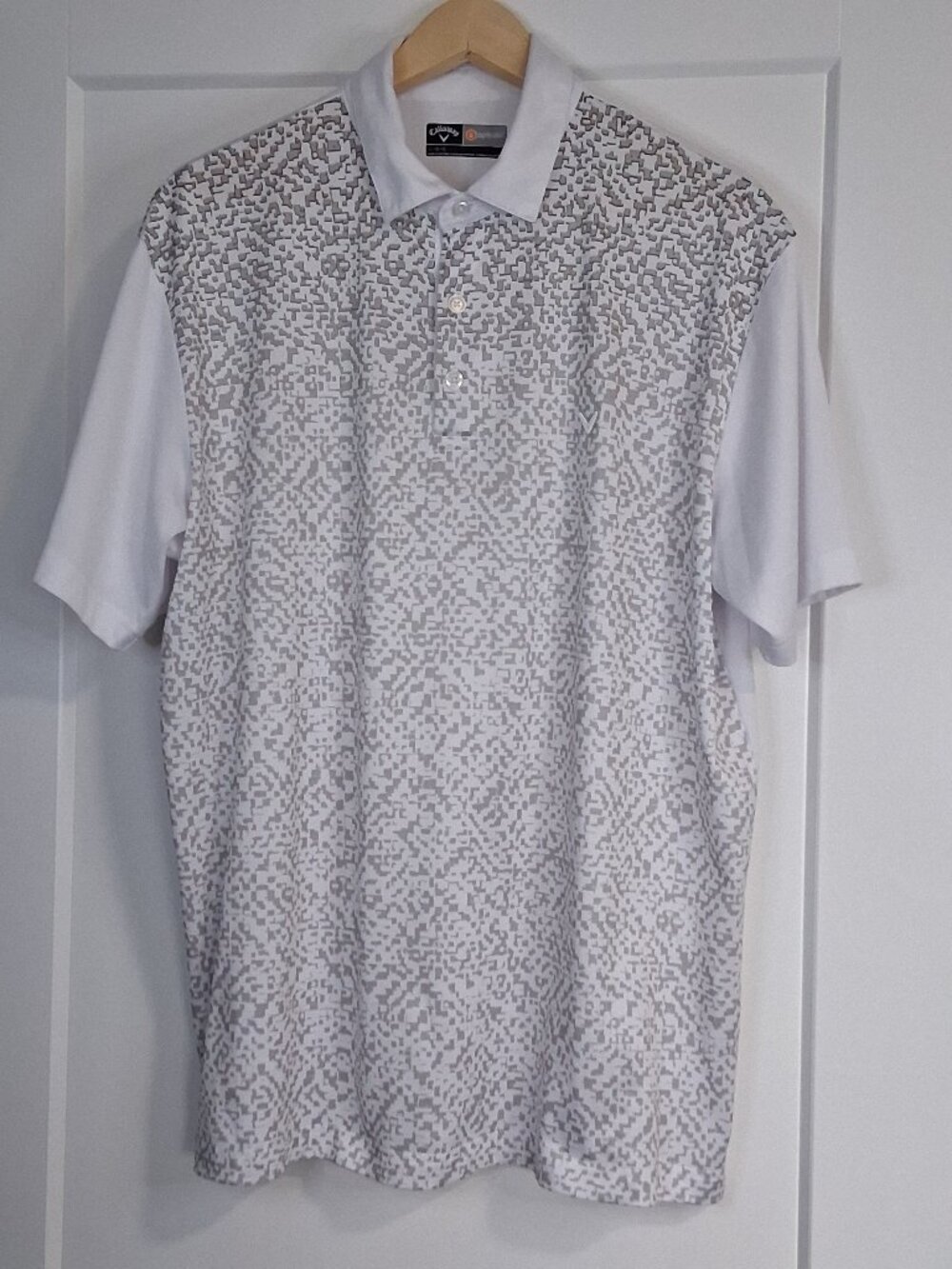 Callaway Golf Polo Mens L White Digital Camo Pattern Opti Dri Performance Shirt